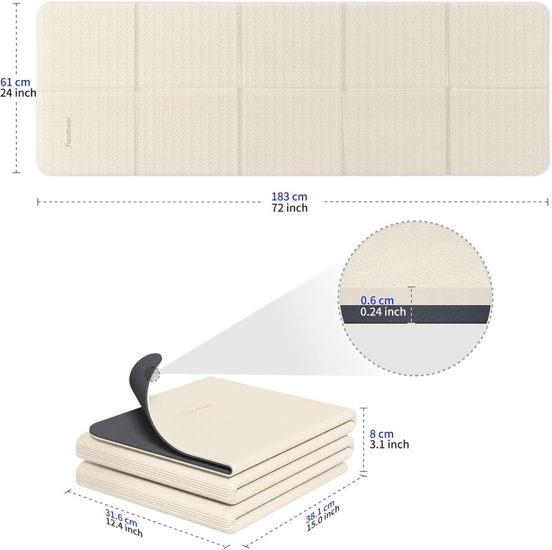 Readaeer Foldable Yoga Mat for Travel Folding Yoga Mat 6mm Thick with Carrying Bag, Non-Slip TPE Exercise Pilates Mat for 72" L x 24" W x 0.24 Inch - Image 3
